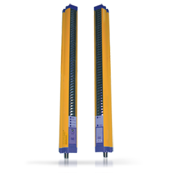 SE4-14系列安全光幕为处于危险操作环境中的操作人员提供手指保护。可提供多种型号，具有六种保护高度，从150-900毫米不等，分辨率为 14毫米，工作距离可达6米。在光幕接收端内的DIP开关可以快速、安全地进行设备设置。因此，操作员能根据特定需要，配置手动或自动重启功能以及屏蔽和 部分屏蔽功能。